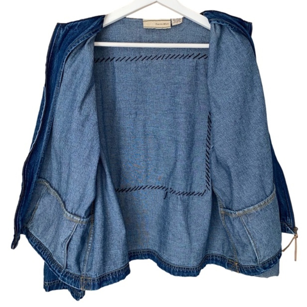 CARRIE ALLEN Denim Jacket Vintage Beaded Suede Long Sleeve Blue/Tan Women Size L - Picture 8 of 14